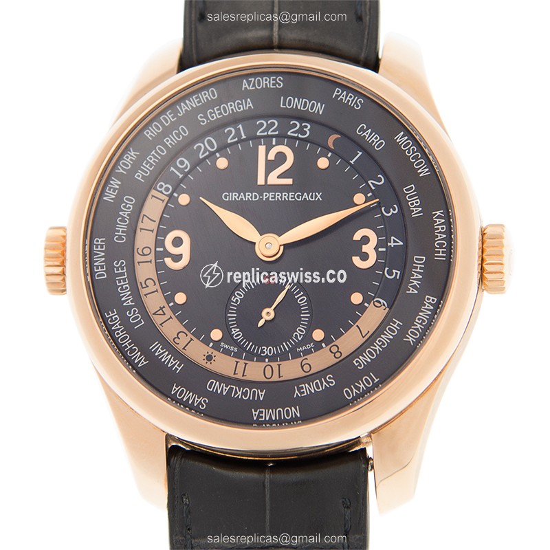 Girard Perregaux 49865-52-651-BA6A Automatic - 18kt Rose Gold - Black Dial - Alligator Black Strap - Luxury Girard Perregaux Watch
