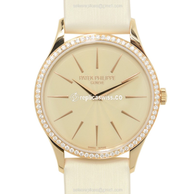 Patek Philippe 4987R-010 Replica - Manual - Rose Gold - Diamonds - Pink Dial & Strap - Luxury Replica CALATRAVA Watch