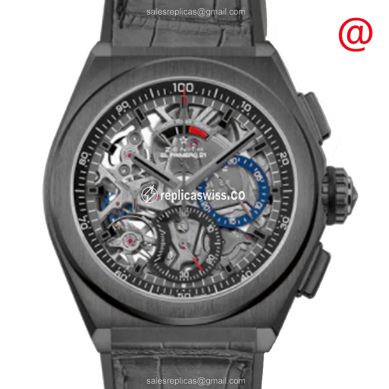 Zenith DEFY Replica - Automatic - Ceramic - Transparent - Grey Leather Strap