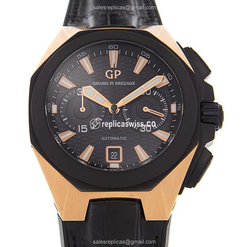 Girard Perregaux 49970-34-633-BB6B Replica - Automatic - Rose Gold - Ceramic - Black Dial - Alligator Black - Luxury Replica HAWK Watch