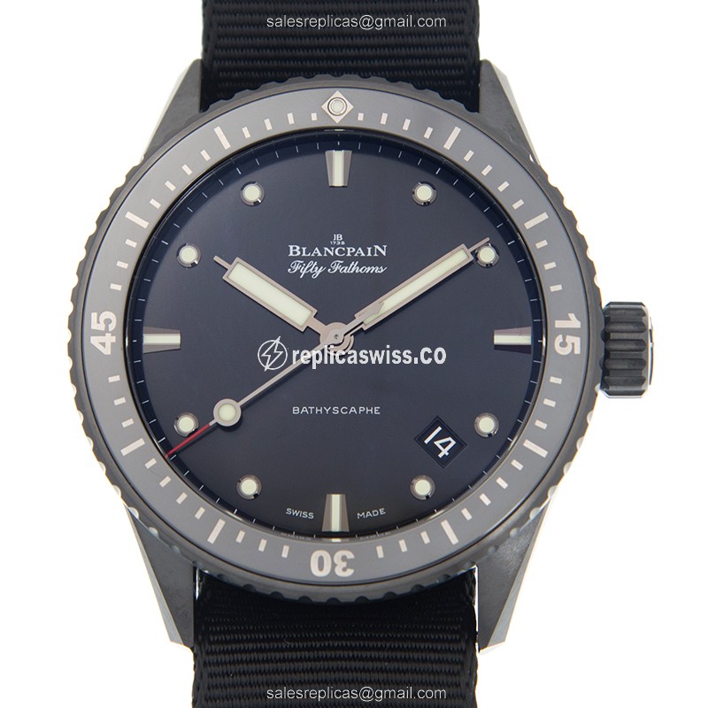 Blancpain 5000-0130-NABA FIFTY FATHOMS - Auto - Ceramic Case - Black Dial - Canvas Strap - Buckle Clasp