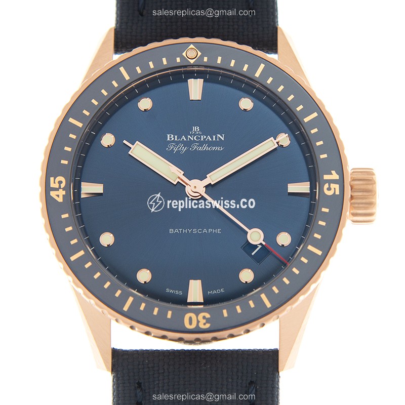 Blancpain 5000-36S40-O52A Replica - 18kt Rose Gold - Automatic - Blue Dial - Canvas Blue Strap