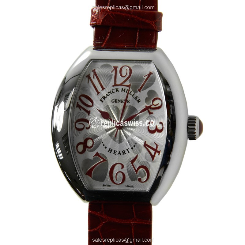 Franck Muller 5000 H SC Master Comp - Automatic - Steel Case - Silver Dial - Red Leather Strap - Luxury Replica MASTER OF COMPLICATION Watch