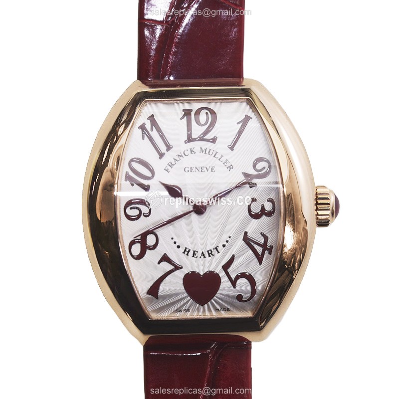 Franck Muller 5000 H SC C 6H HEART Automatic - Rose Gold - Silver Dial, Red Leather Strap - Luxury Replica HEART Watch
