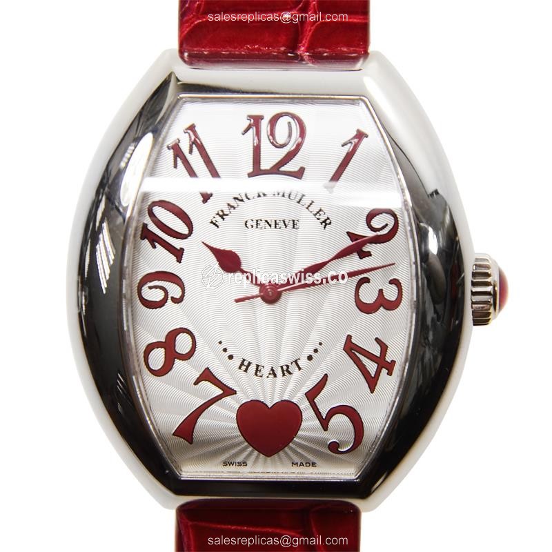 Franck Muller 5000 H SC C 6H Master Comp - Auto - White Gold - Silver Dial - Red Alligator Strap - Luxury Replica MASTER OF COMPLICATION Watch
