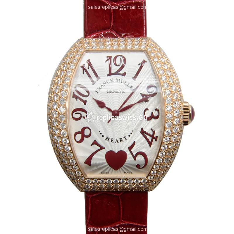Franck Muller 5000 H SC C 6H D3 Replica - Automatic - 18kt Rose Gold - Diamonds - Silver Dial - Luxury Replica HEART Watch