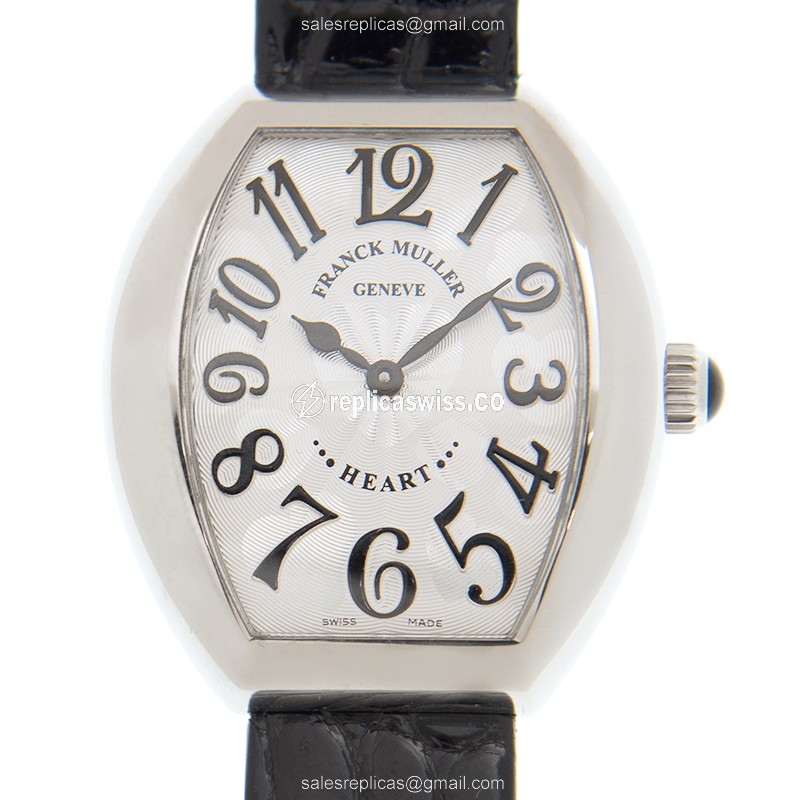 Franck Muller 5002 L QZ BLACK HEART - Quartz - Silver Dial - Leather Black Strap - Buckle Clasp - Luxury Replica HEART Watch
