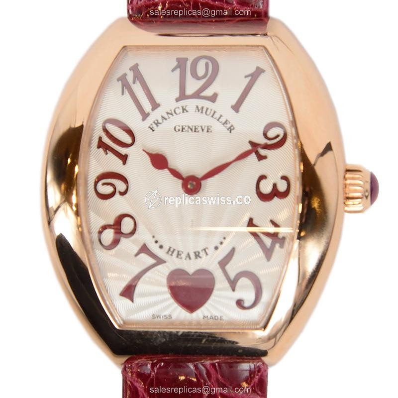 Franck Muller 5002 L QZ C 6H HEART - Quartz - 18kt Rose Gold - Silver Dial - Red Alligator Strap