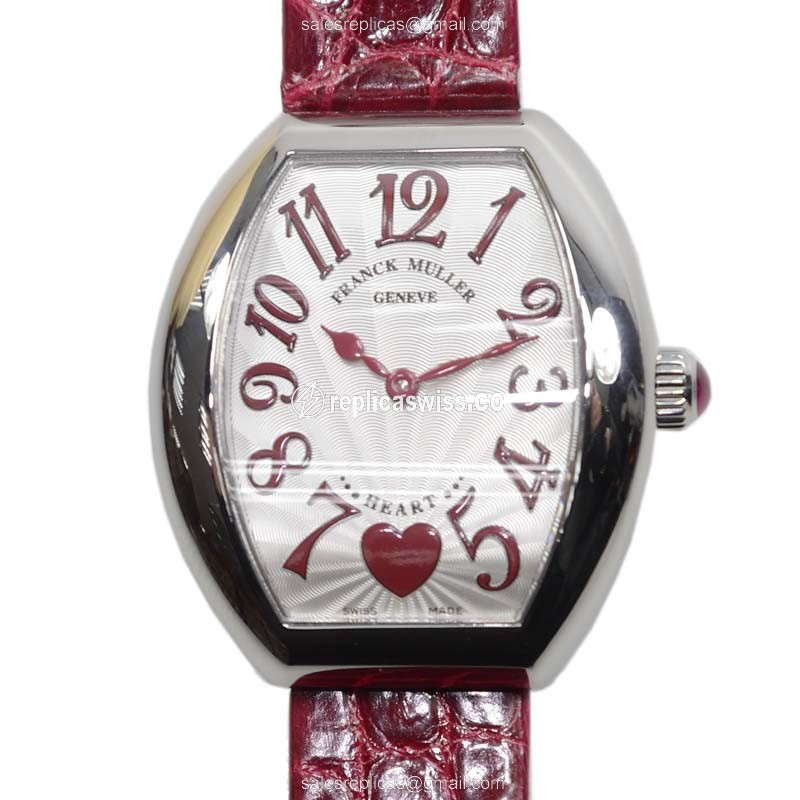 Franck Muller 5002 L QZ C 6H HEART - Quartz - Silver Dial, Red Alligator Strap - Luxury Replica HEART Watch