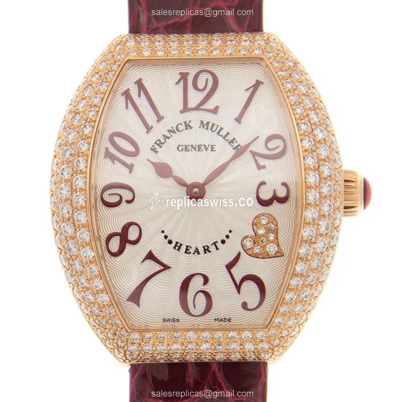 Franck Muller 5002 L QZ D C4 CD 5N HEART - Quartz - 18kt Rose Gold Case - White Dial - Leather Strap, Buckle Clasp - Luxury Replica HEART Watch