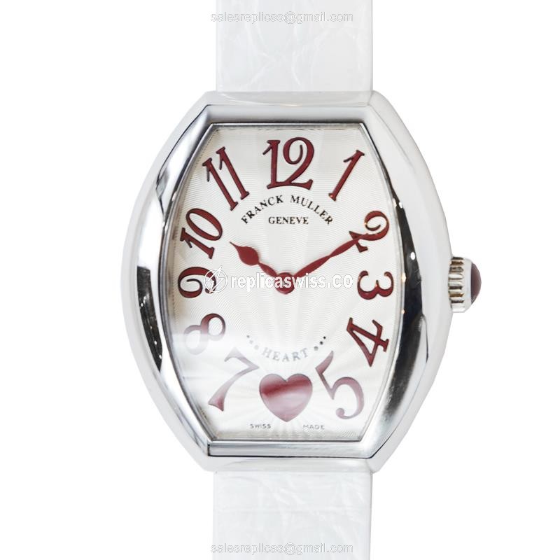 Franck Muller 5002QZ Quartz Silver - Buckle Clasp White Alligator Strap - Luxury Replica HEART Watch