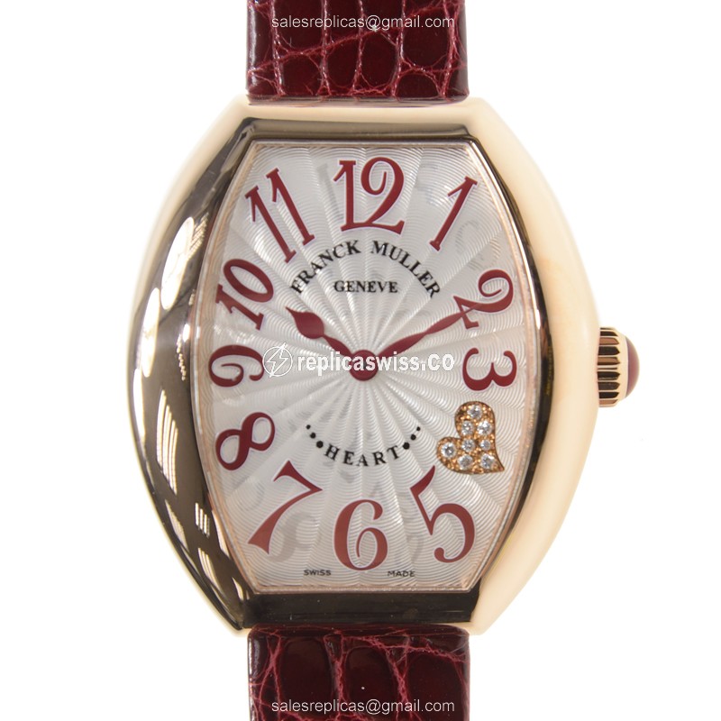 Franck Muller 5002 M QZ C4 CD HEART Quartz 18kt Rose Gold - Silver Dial - Red Alligator Buckle - Luxury Replica HEART Watch