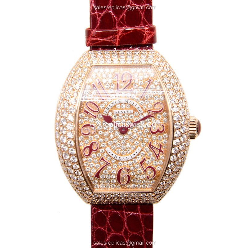 Franck Muller 5002 M QZ D3 CD 5N HEART - Quartz - 18kt Rose Gold - Diamond Dial - Buckle Clasp - Red Alligator Strap