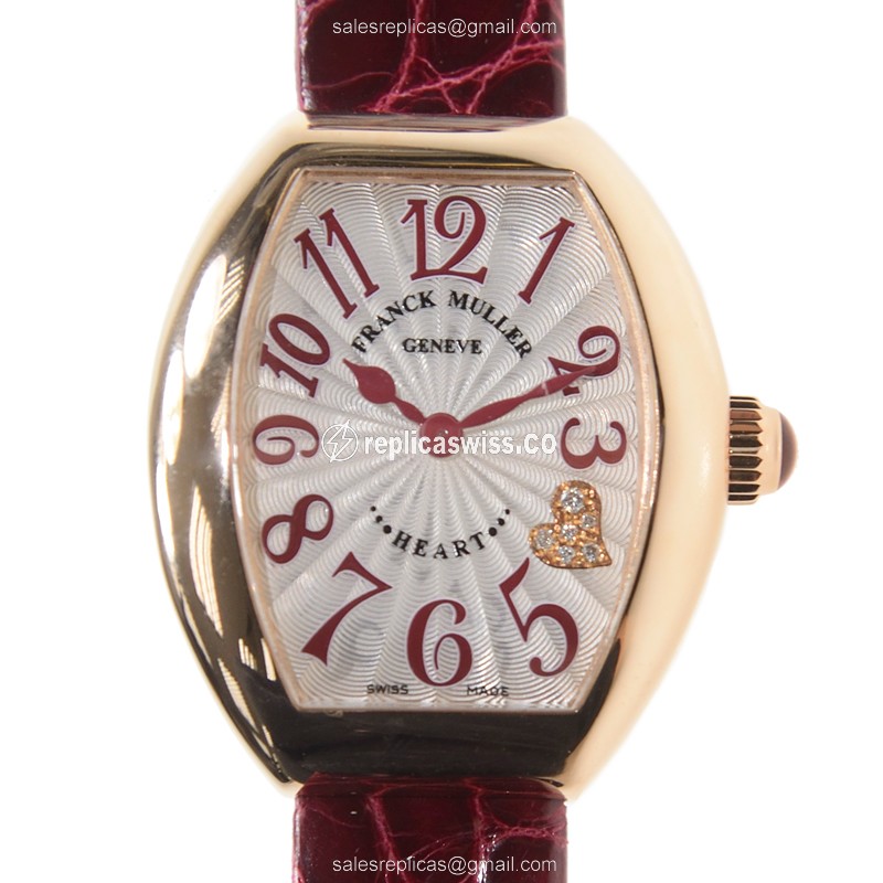 Franck Muller 5002 S QZ Heart Rose Gold - Quartz - Silver Dial - Red Alligator Buckle - Luxury Replica HEART Watch