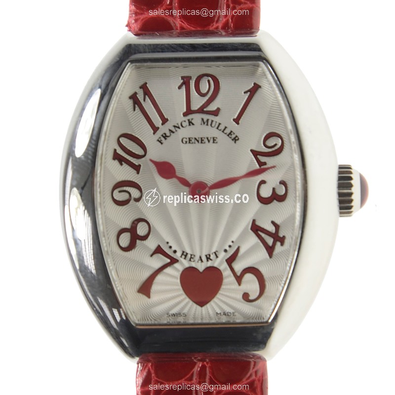 Franck Muller 5002 S QZ C 6H HEART Quartz - Silver Dial - Leather Red Strap - Buckle Clasp - Luxury Replica HEART Watch
