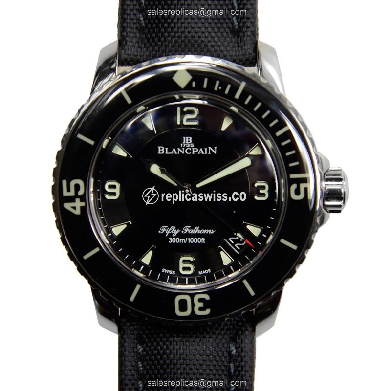 Blancpain 5015-1130-52B Replica - Automatic - Steel Case - Black Dial - Canvas Strap