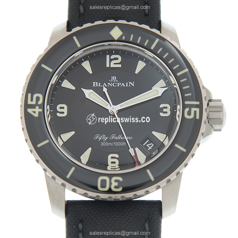 Blancpain 5015-12B30-B52A Replica - Automatic - PVD Titanium - Black Dial - Canvas Strap