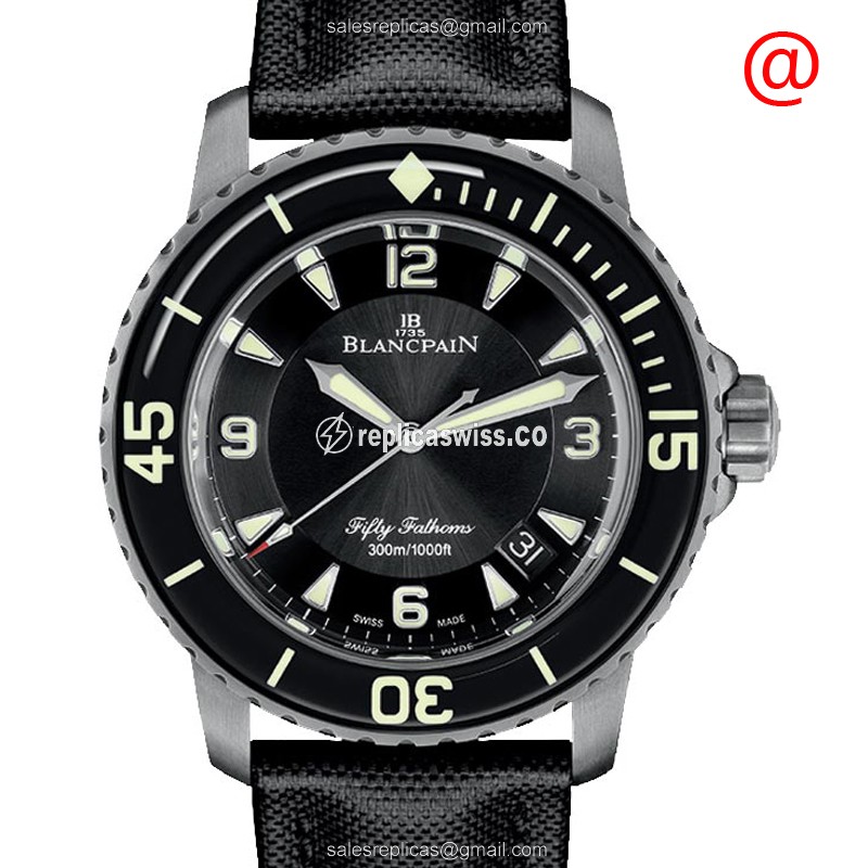 Blancpain 5015-12B30-B52B FIFTY FATHOMS - Auto Titanium Case - Black Dial - Canvas Black Strap - Luxury Replica FIFTY FATHOMS Watch