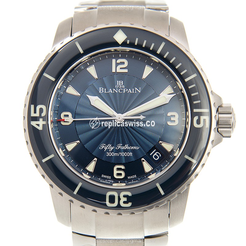 Blancpain 5015D-1140-71B FIFTY Fathoms Replica - Auto - Blue Steel Case - Silver Band