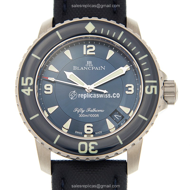 Blancpain 5015D-1240-52A Replica - Automatic - Blue Dial - Steel Case - Blue Leather Strap