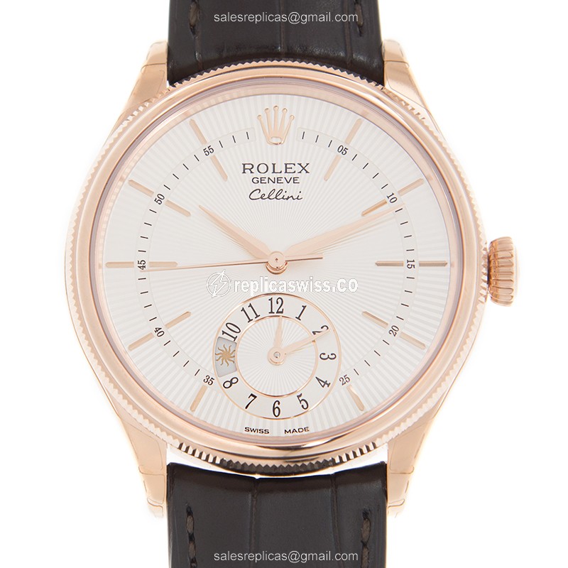 Rolex 50525 Cellini Series - Auto - 18kt Rose Gold - White Dial - Brown Leather Strap - Luxury Replica CELLINI SERIES Watch