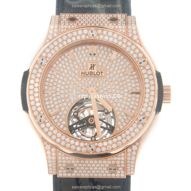 Hublot Classic Fusion Replica - Manual Wind - 18kt Rose Gold - Silver Dial - Black Alligator Strap