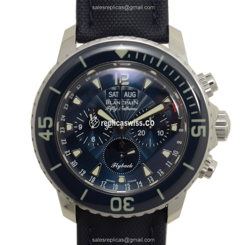 Blancpain 5066F-1140-52A Replica - Automatic - Steel - Blue Dial - Canvas Blue Strap