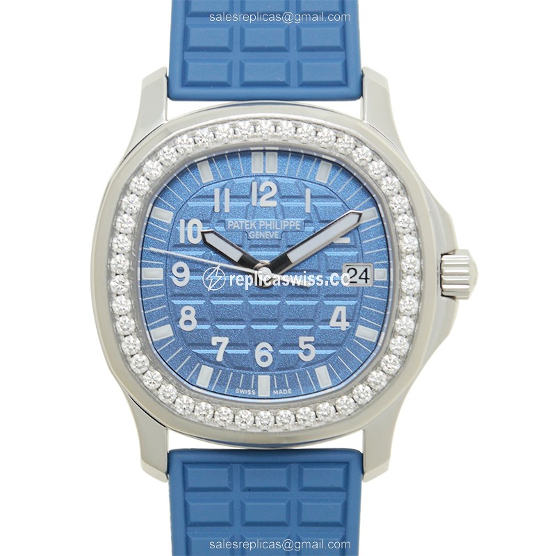 Patek Philippe AQUANAUT Quartz - Blue Dial - Diamond Case - Rubber Blue Strap - Clasp