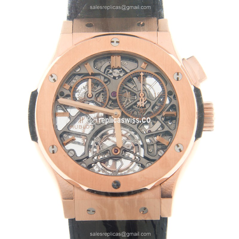 Hublot Classic Fusion Replica - Manual Wind - 18kt Rose Gold - Gray Dial - Black Alligator Strap