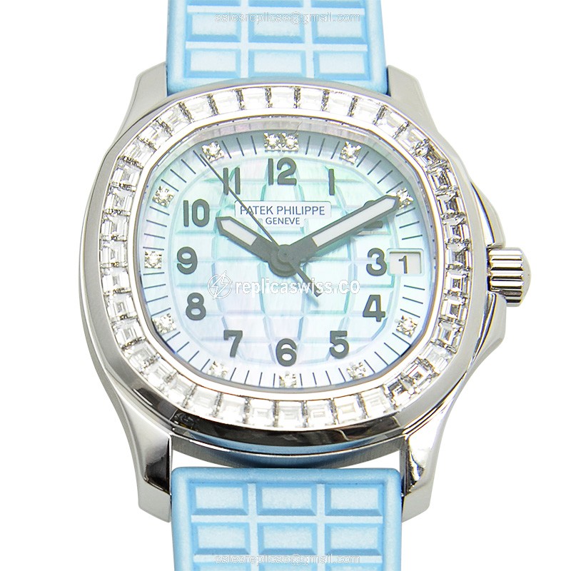 Patek Philippe AQUANAUT Replica - Automatic - 18kt White Gold - Blue Dial - Diamond - Rubber Strap