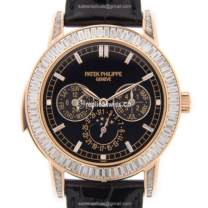Patek Philippe 5073R-001 Replica - Automatic - 18kt Rose Gold - Diamond Case, Black Dial