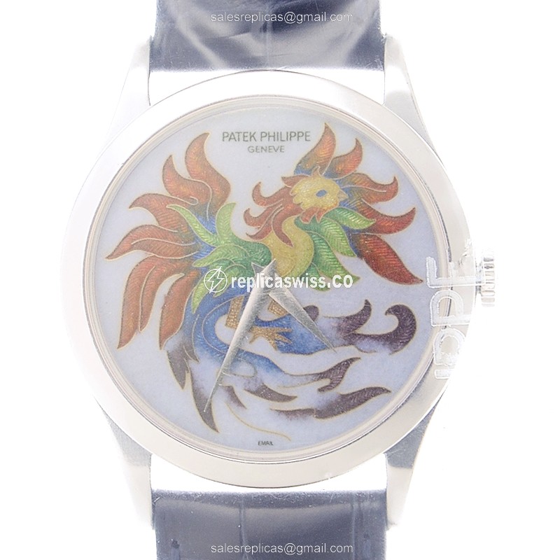 Patek Philippe 5077P-053 Replica - Automatic - Platinum Case - White Dial - Black Alligator Strap - Luxury Replica CALATRAVA Watch