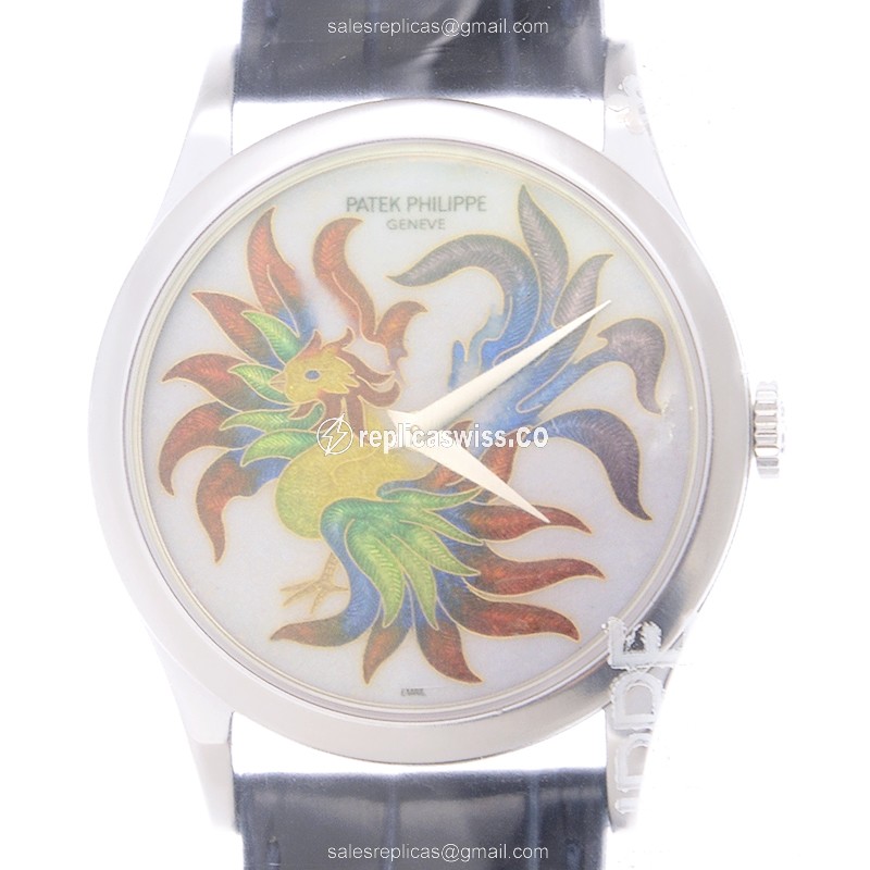 Patek Philippe 5077P-054 Replica - Automatic - Platinum Case - White Dial - Black Alligator Strap - Luxury Replica CALATRAVA Watch