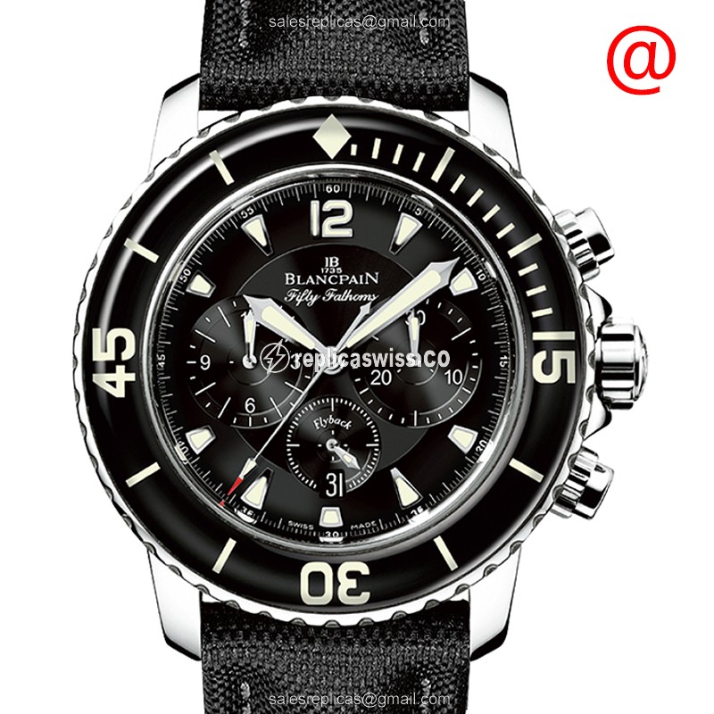 Blancpain 5085F-1130-52B Replica - Automatic - Steel Case - Black Dial - Canvas Strap