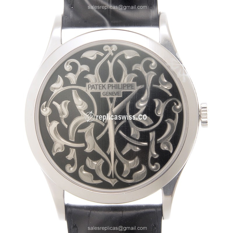 Patek Philippe 5088/100P-001 CALATRAVA - Auto 18kt White Gold - Black Dial, Black Alligator Buckle - Luxury Replica CALATRAVA Watch