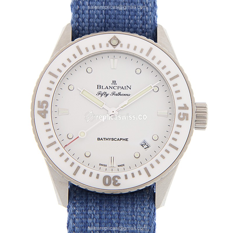 Blancpain 5100-1127-NAJ Replica - Automatic - Steel Case - White Dial - Blue Canvas Strap