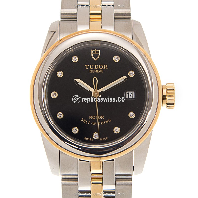 Tudor Glamour Date Replica - Automatic - Steel Case - Black Dial - Silver Strap - Luxury Replica GLAMOUR DATE Watch