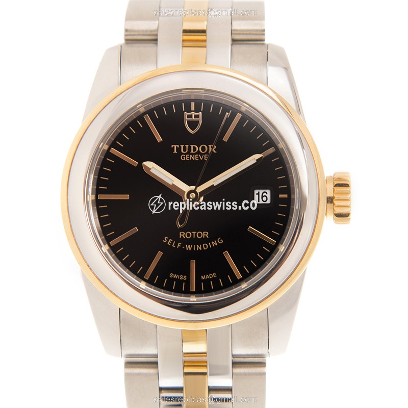 Tudor Glamour Date Replica - Automatic - 18kt Gold & Steel - Black Dial - Luxury Replica GLAMOUR DATE Watch