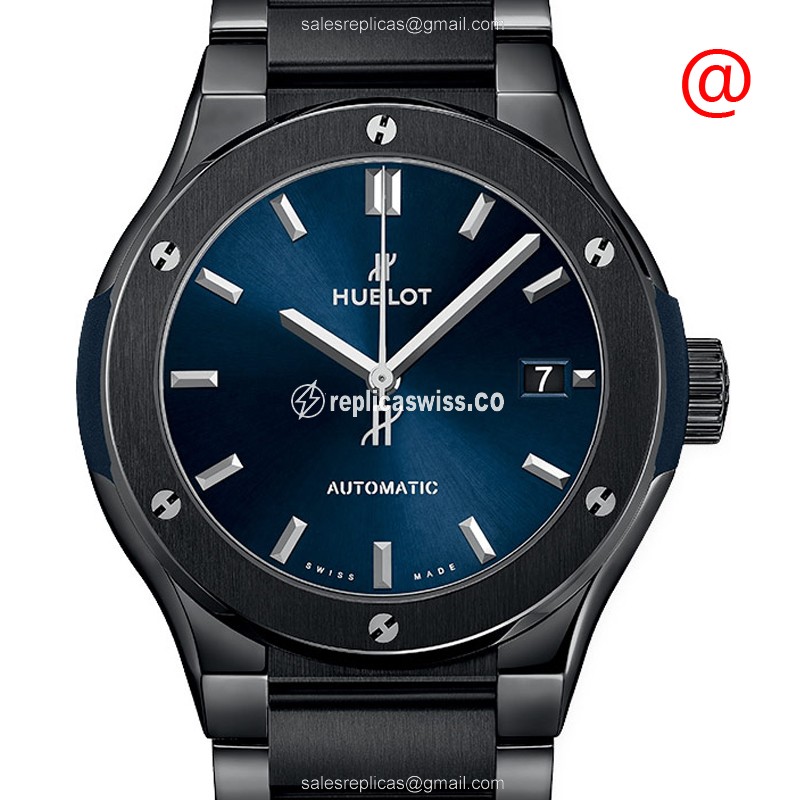 Hublot Classic Fusion Replica - Automatic - Ceramic/Steel - Blue Dial - Black Steel Strap