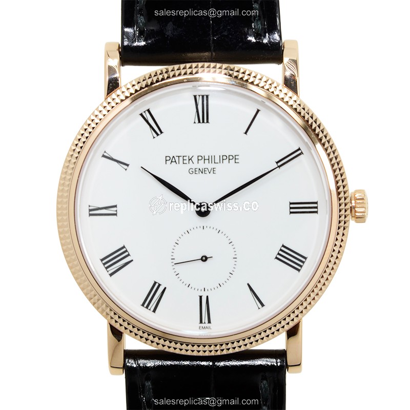 Patek Philippe 5116R-001 Replica - Manual Wind - 18kt Rose Gold - White Dial - Black Alligator Strap - Luxury Replica CALATRAVA Watch