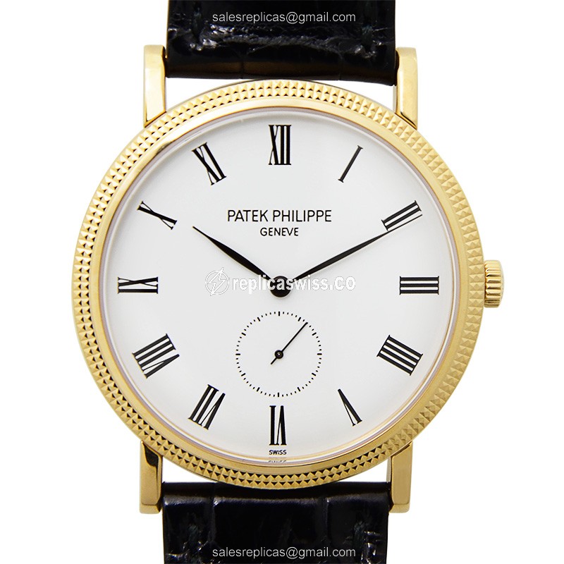Patek Philippe Calatrava 5119J-001 - Manual - 18kt Yellow Gold - White Dial - Leather Black Buckle - Luxury Replica CALATRAVA Watch