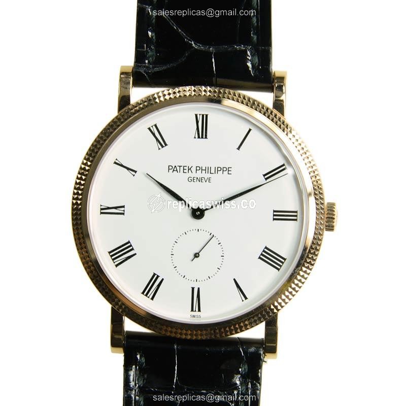 Patek Philippe 5119R-001 Replica - Manual - 18kt Rose Gold - White Dial - Alligator Black Buckle - Luxury Replica CALATRAVA Watch