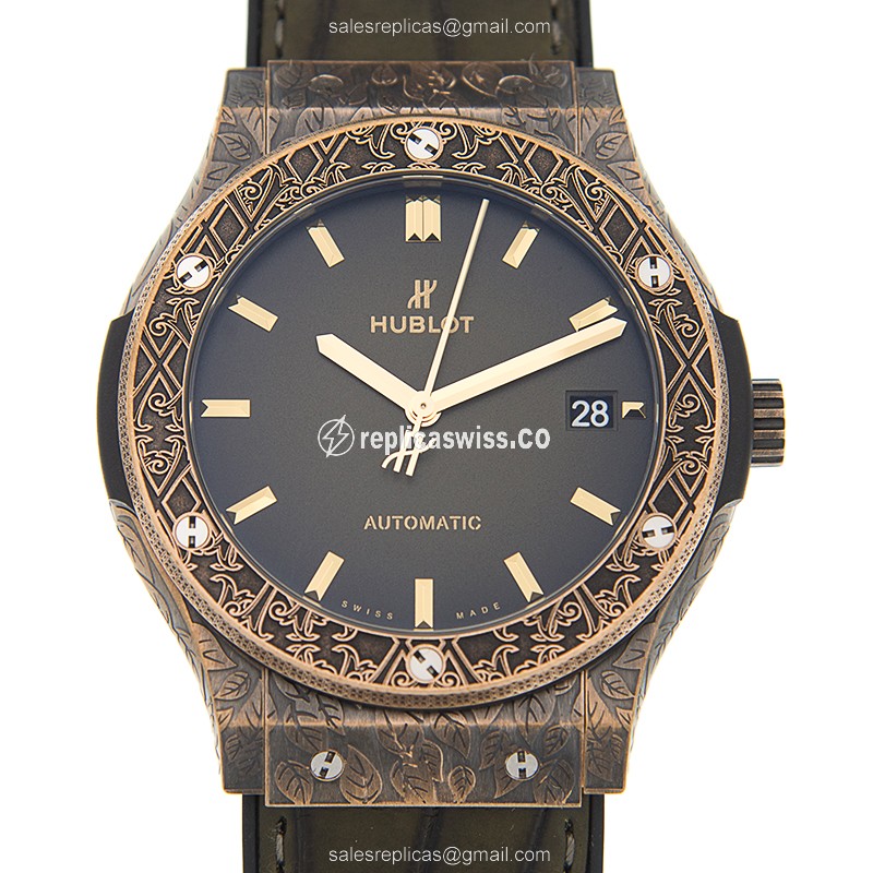 Hublot Classic Fusion Replica - Automatic - Bronze Case - Green Dial - Alligator Green Strap
