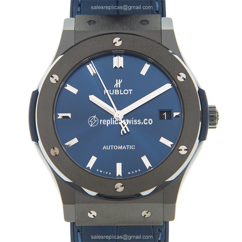 Hublot Classic Fusion Replica - Automatic - Ceramic Case - Blue Dial - Blue Alligator Strap