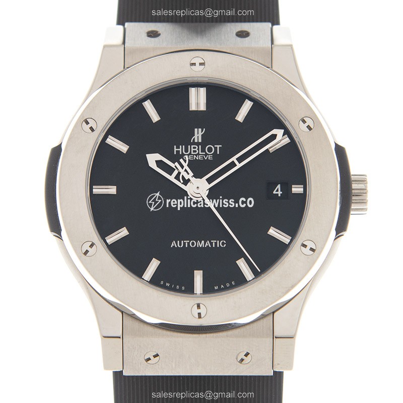 Hublot Classic Fusion Replica - Automatic - Titanium Case - Black Dial - Rubber Strap