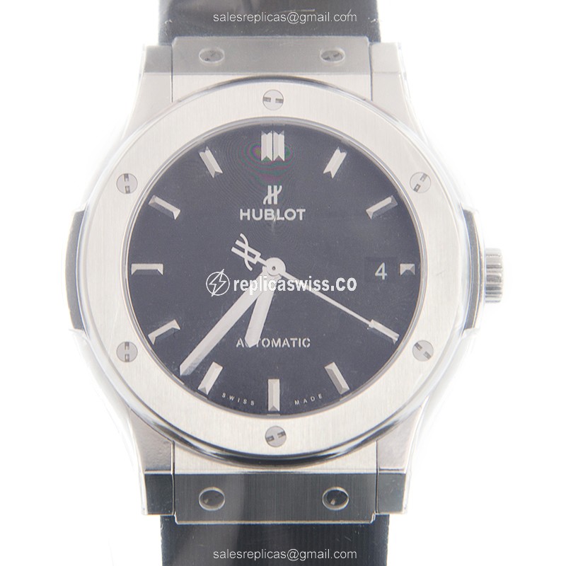 Hublot Classic Fusion Replica - Automatic - Titanium Case - Black Dial - Black Rubber Strap
