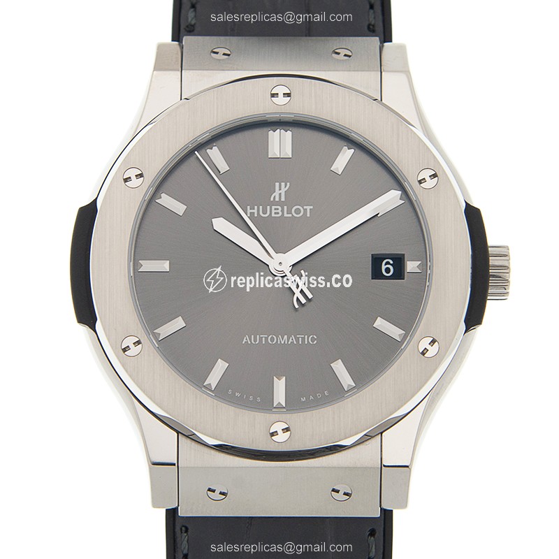 Hublot Classic Fusion Replica - Automatic - Titanium Case - Dark Grey Dial - Black Alligator Strap