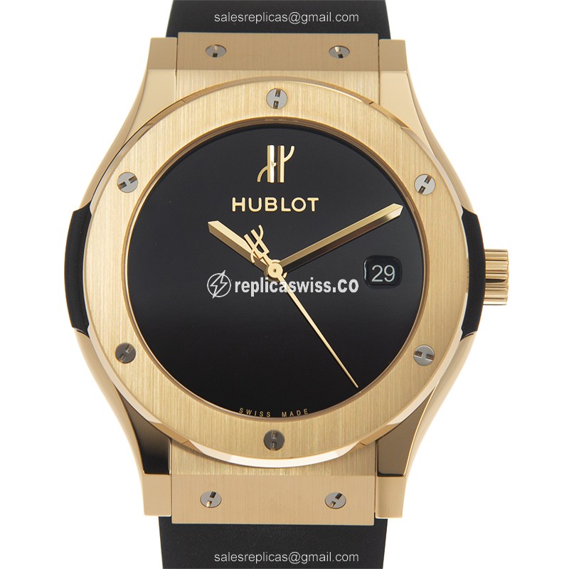 Hublot Classic Fusion Replica - Automatic - 18kt Gold - Black Dial - Rubber Strap - Luxury Replica CLASSIC FUSION Watch