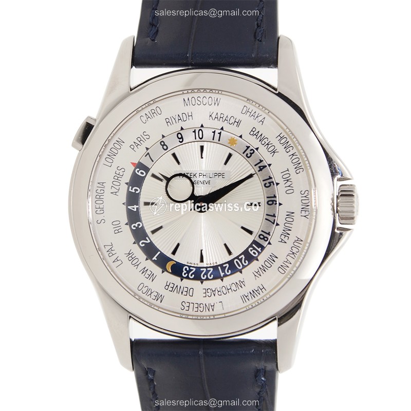Patek Philippe 5130G-019 Complications Auto 18kt White Gold Silver Dial Blue Alligator Strap Clasp