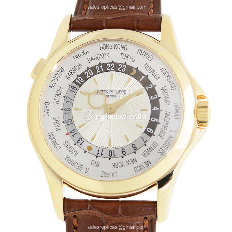 Patek Philippe 5130J-001 Replica - Automatic - 18kt Yellow Gold - White Dial - Brown Alligator Strap